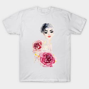 girl with flowers peonies T-Shirt